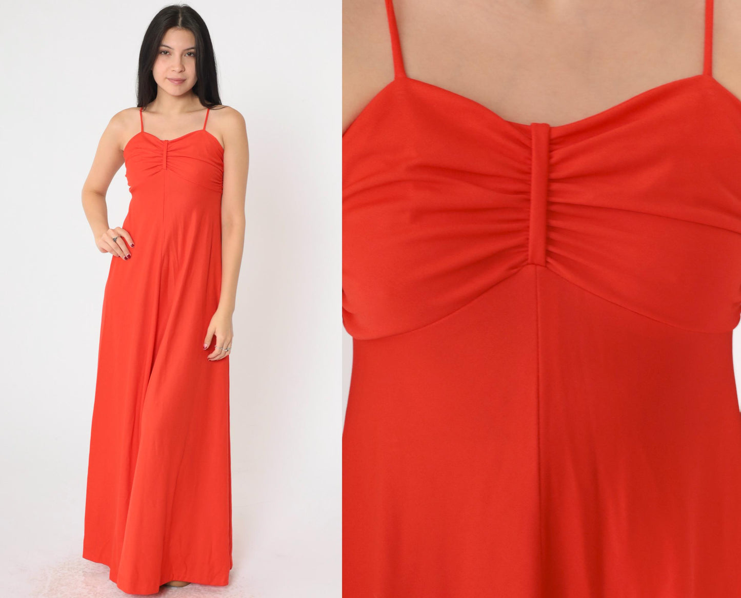 70s Red Maxi Dress Empire Waist Spaghetti Strap Grecian Extra Small
