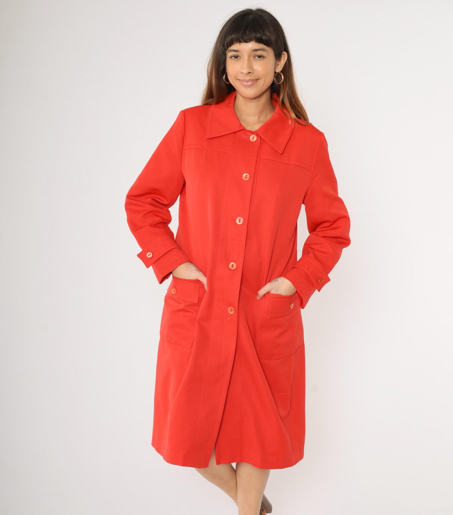 70s Forecaster of Boston Red Trench Coat Single Breasted A-Line Medium Large