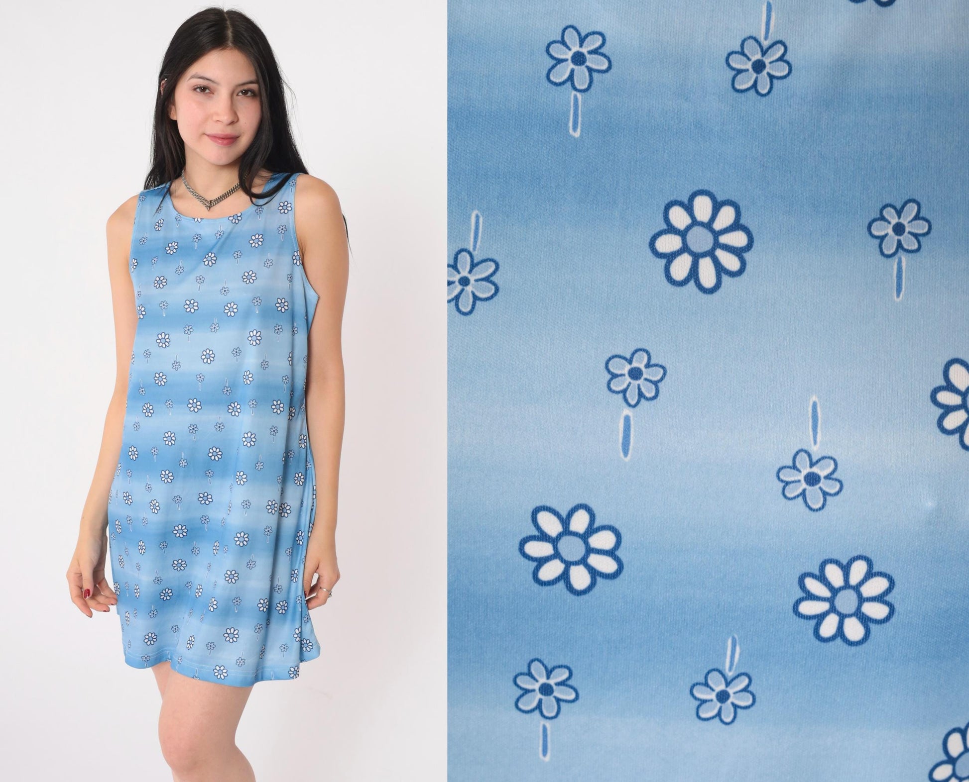 90s Joule Blue Floral Daisy Mini Sundress Sleeveless A-Line Large L