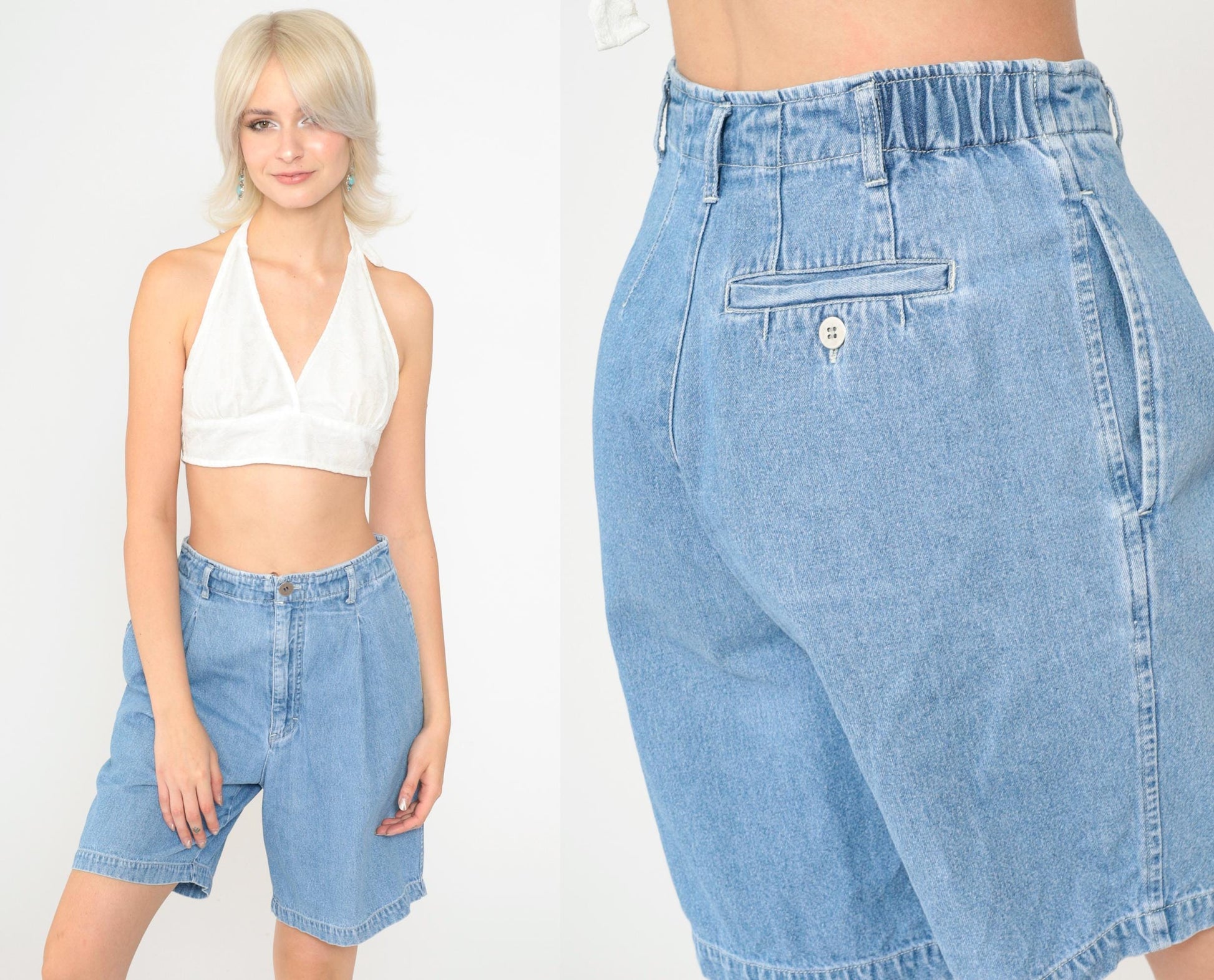 90s Chico's Denim Shorts Pleated High Waist Blue Jean Shorts XS