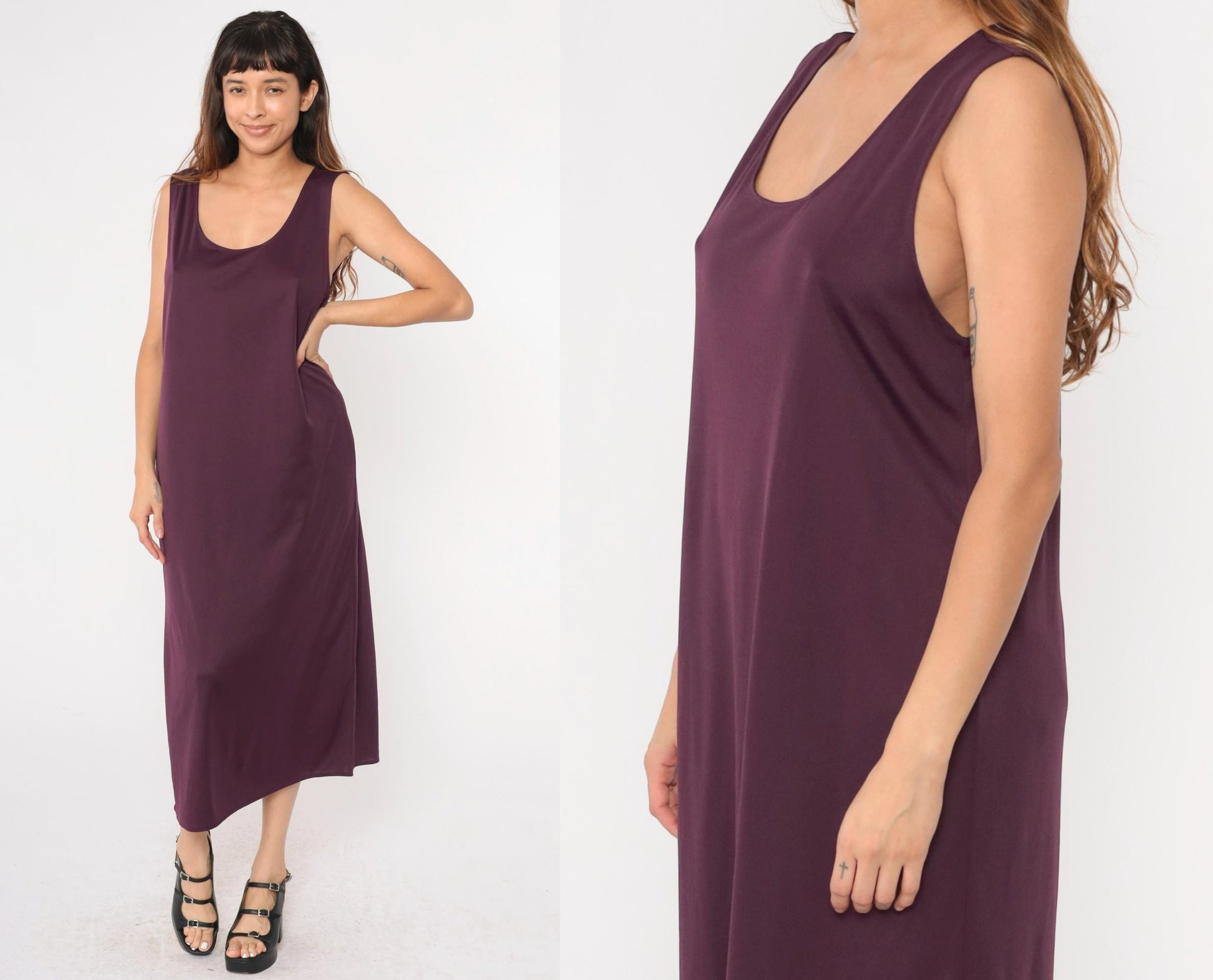 90s Purple Shift Dress Ankle Length Sleeveless Scoop Neck Maxi Extra Large