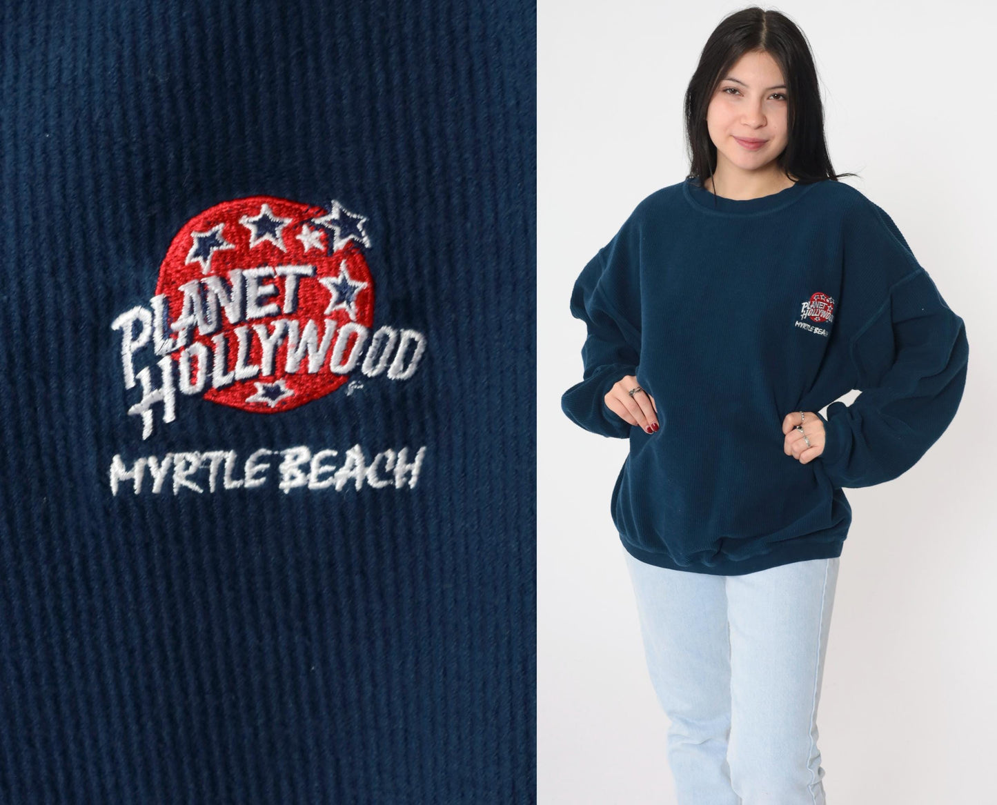 90s Planet Hollywood Myrtle Beach Sweatshirt Navy Cotton Crewneck Small