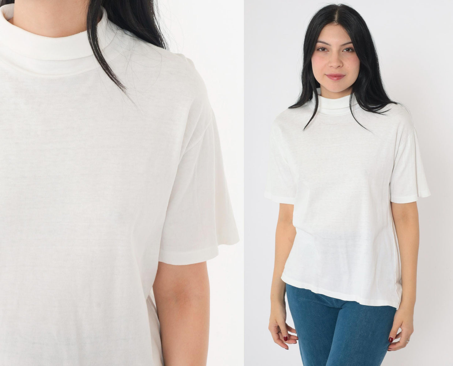 80s Munsingwear White Turtleneck Short Sleeve Top Medium M
