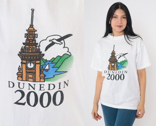 Y2K Dunedin New Zealand Railway Station Graphic Tee White Medium M