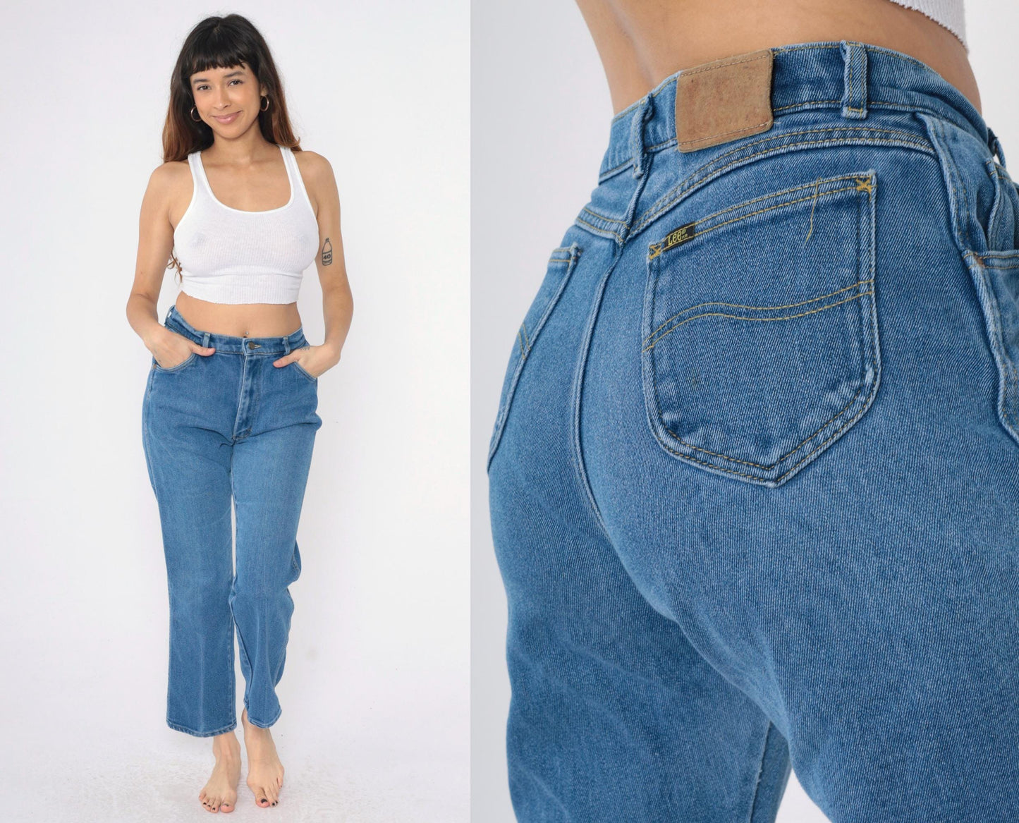 90s Lee High Waisted Straight Leg Jeans Blue Denim Medium