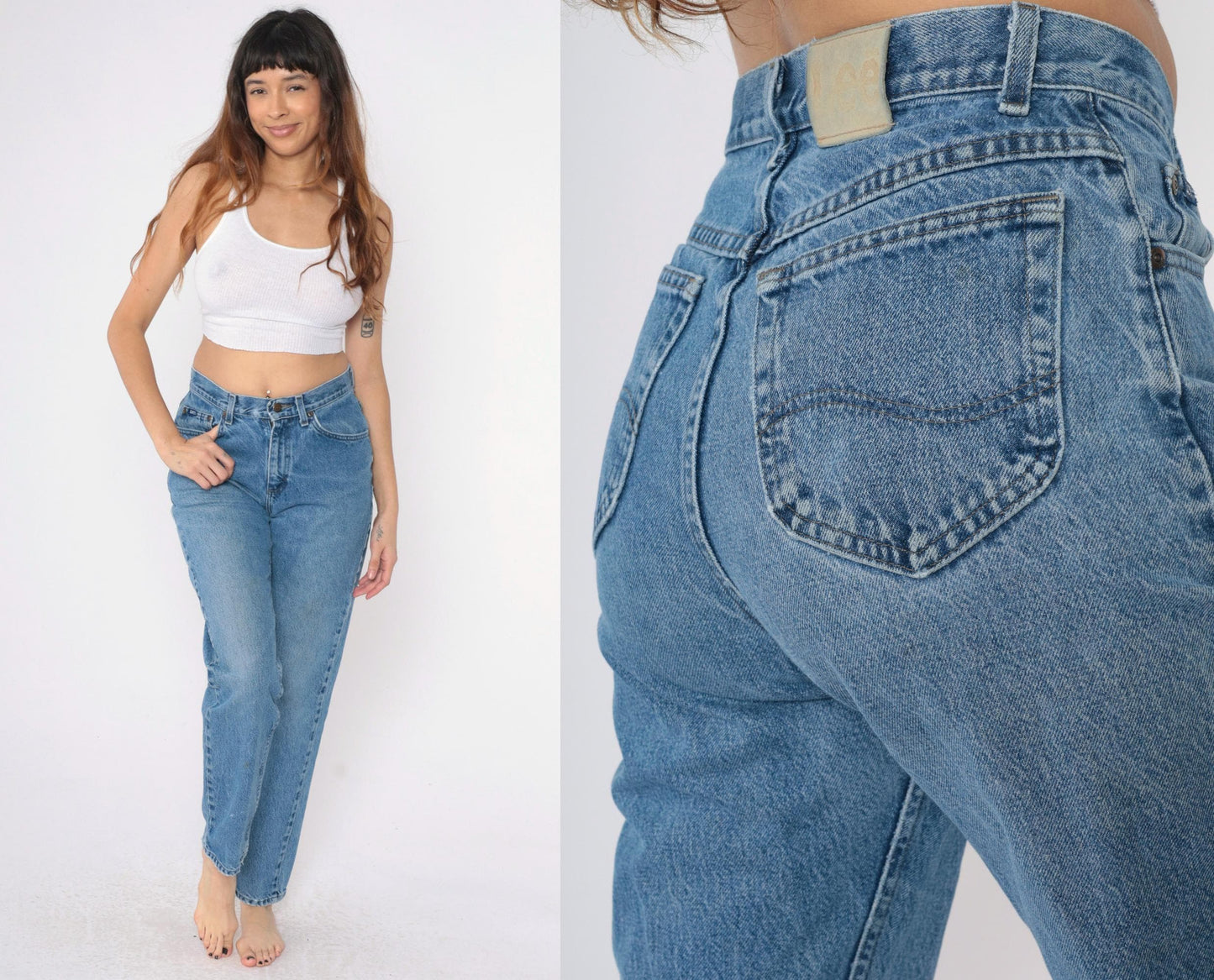 90s Lee Mom Jeans High Waist Tapered Blue Denim Small