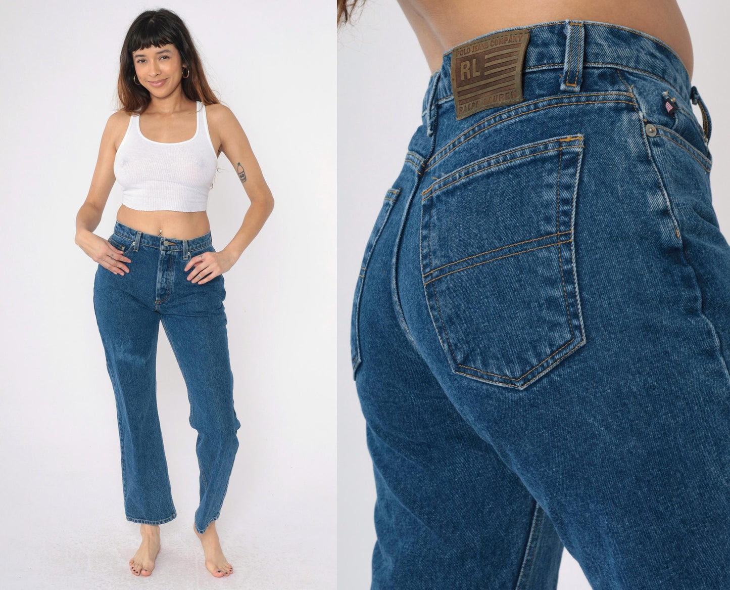 Y2K Ralph Lauren Polo Straight Leg Jeans Medium Wash Denim Small