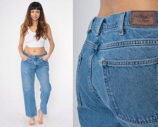 90s L.L. Bean Straight Leg Jeans High Rise Blue Denim 34x29