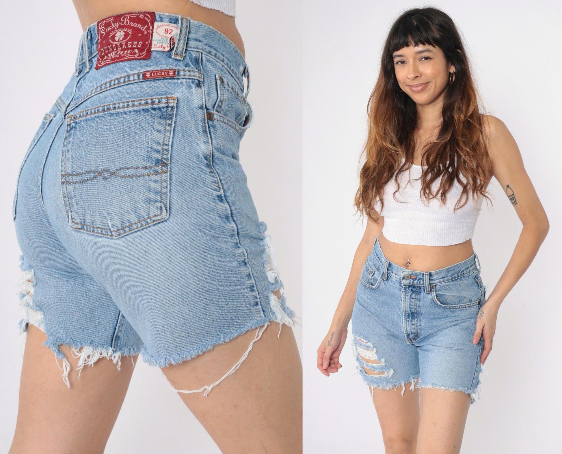 00s Lucky Brand Cutoff Denim Shorts Blue Distressed High Rise Medium 28