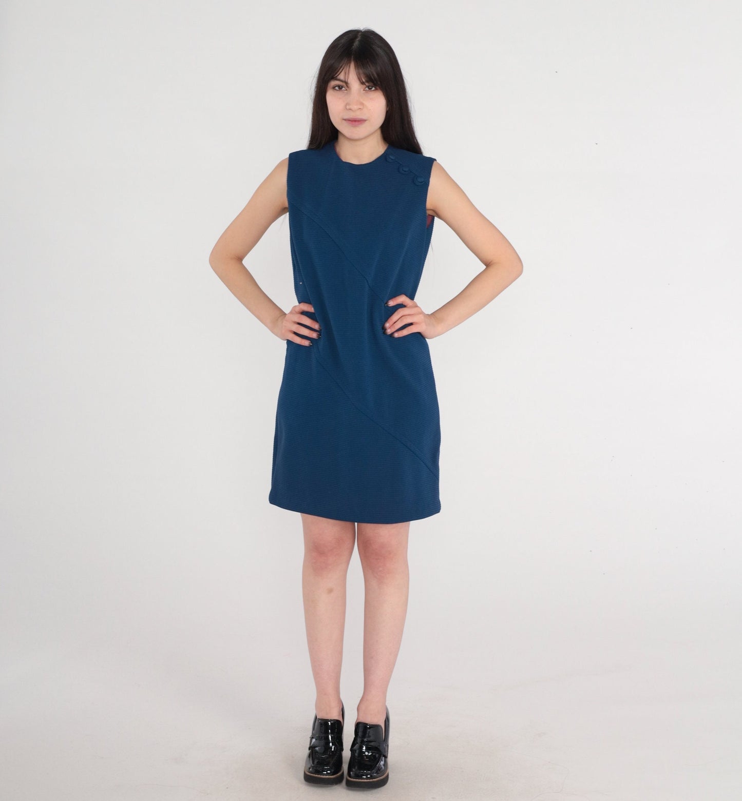 60s Navy Shift Dress Mini Sleeveless Mod Dress Small S