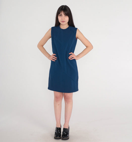 60s Navy Shift Dress Mini Sleeveless Mod Dress Small S
