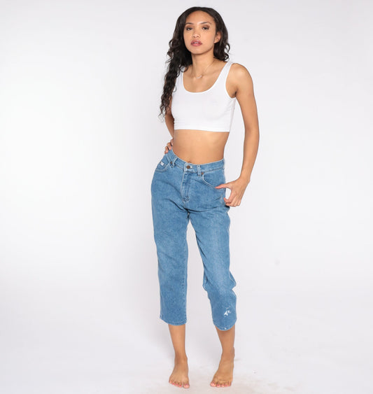 90s Lee High Waist Mom Jeans Blue Denim Tapered Ankle Small S