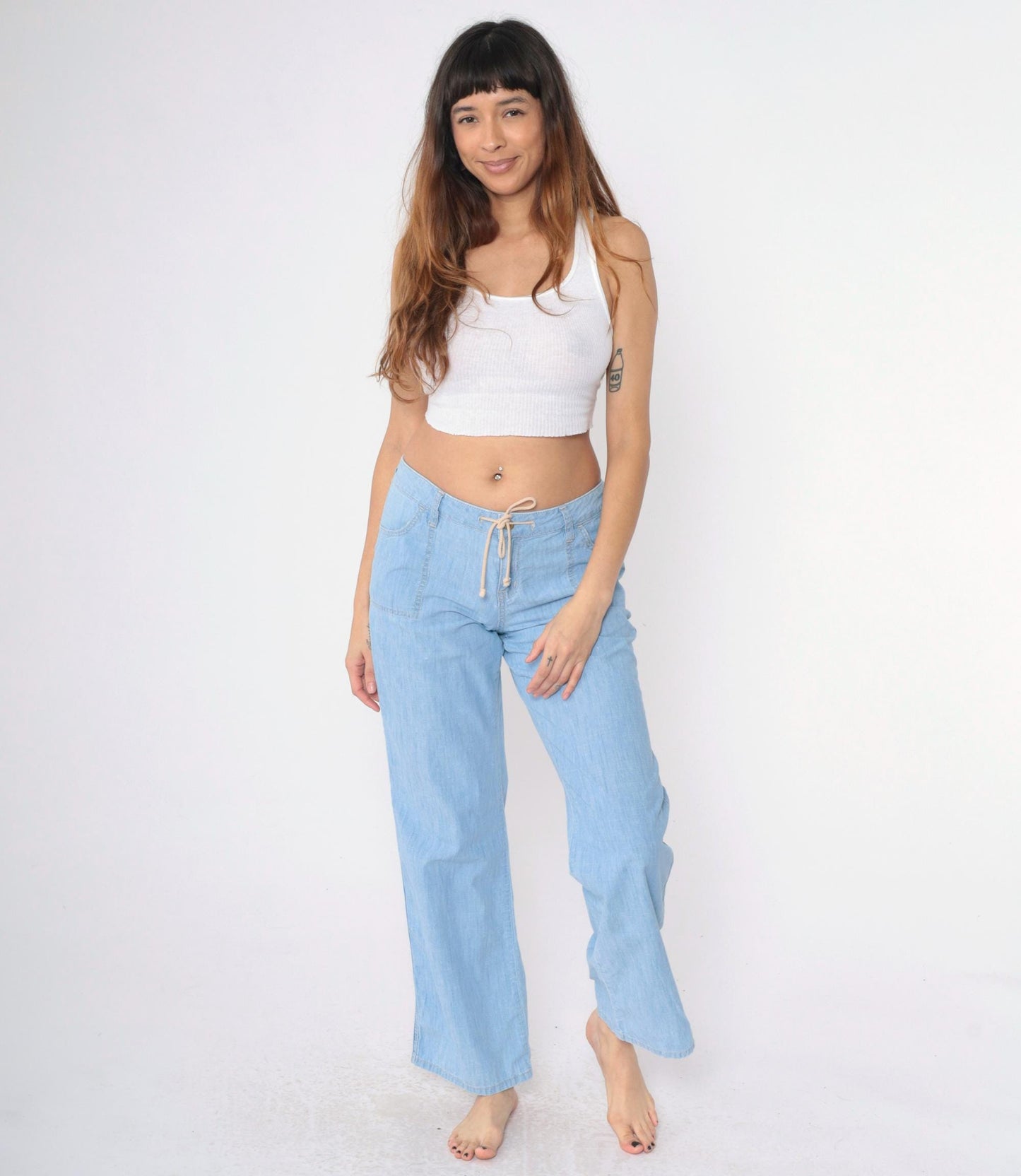 Tommy Bahama Light Wash Straight Leg Jeans Drawstring Waist Low Rise Size 8