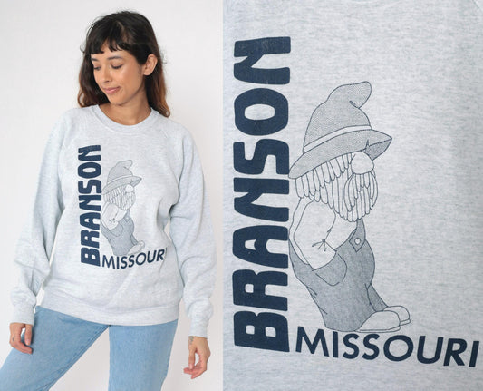 90s Branson Missouri Gnome Graphic Sweatshirt Heather Grey Crewneck Extra Large