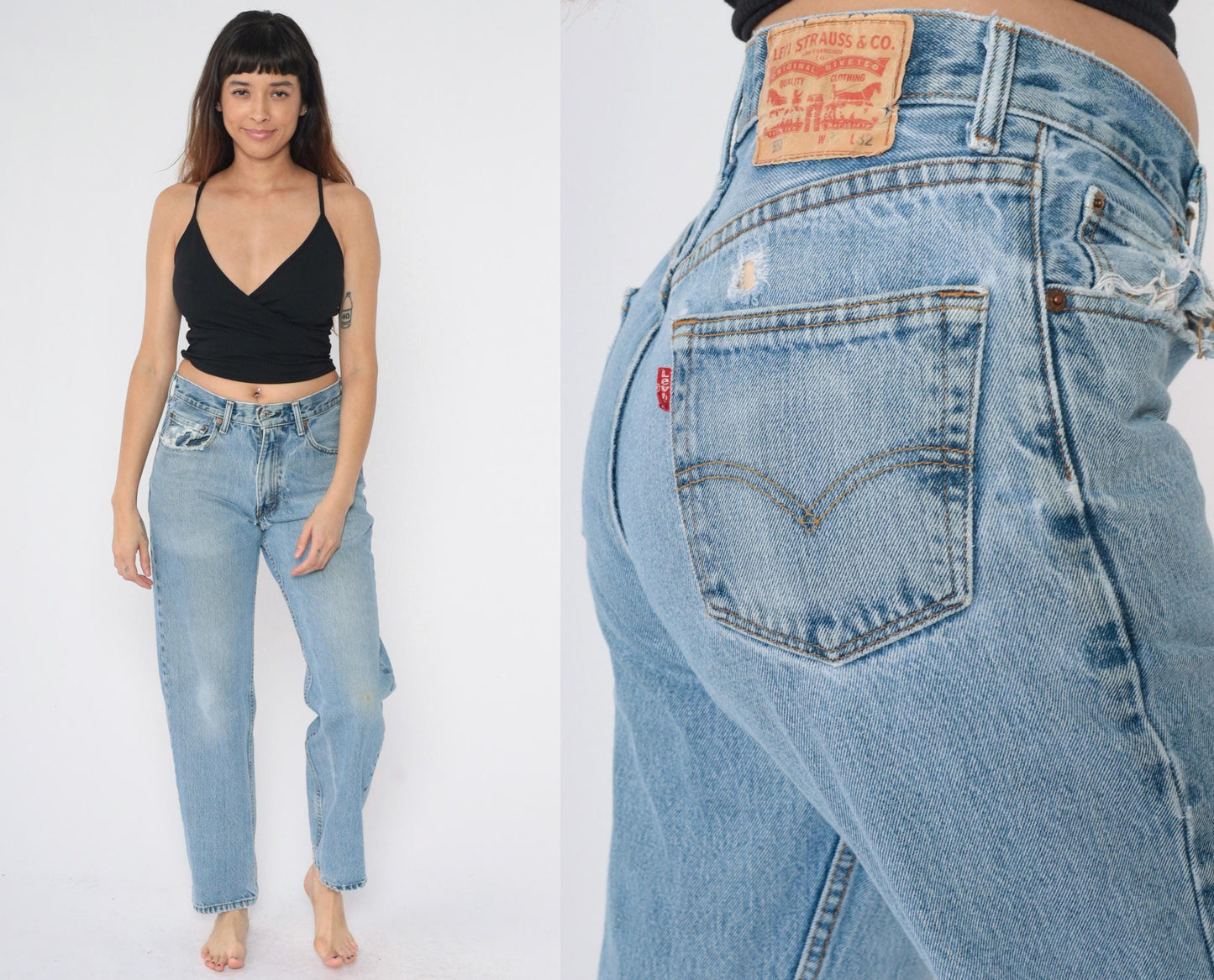 00s Levi's 550 Straight Leg Jeans Blue Denim Distressed Men's 31x32