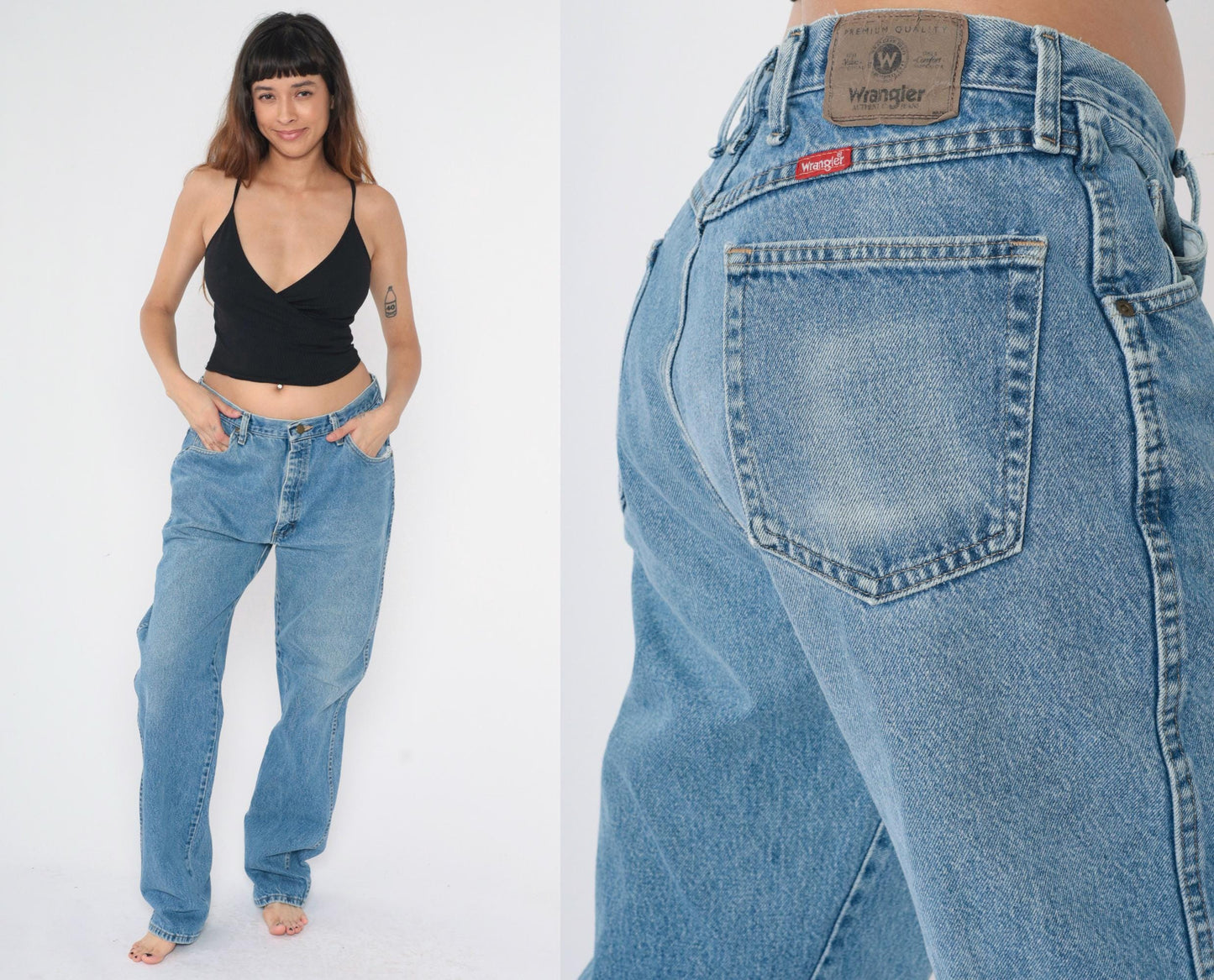 00s Wrangler High Rise Straight Leg Jeans Blue Denim Men's 36x36