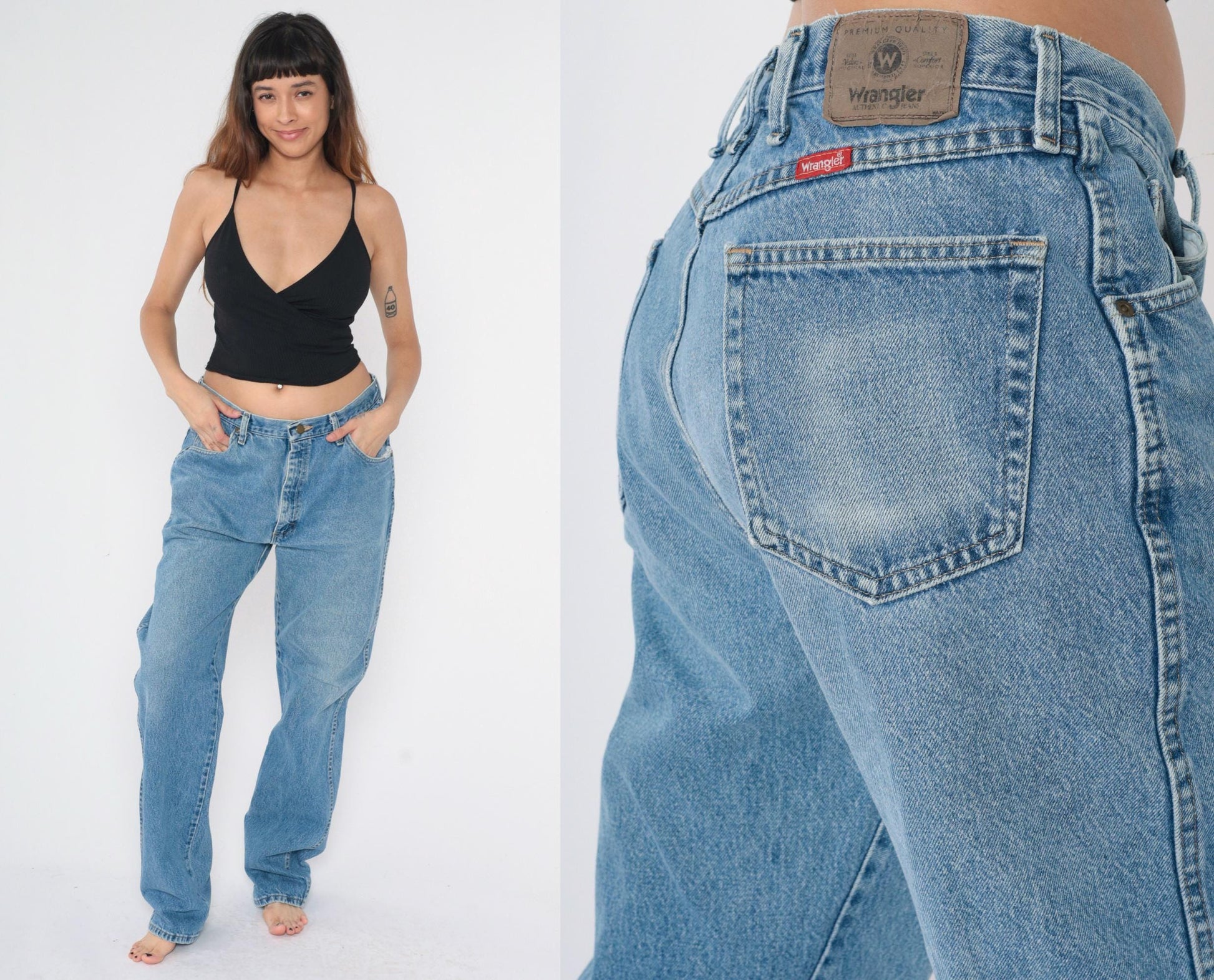 00s Wrangler High Rise Straight Leg Jeans Blue Denim Men's 36x36