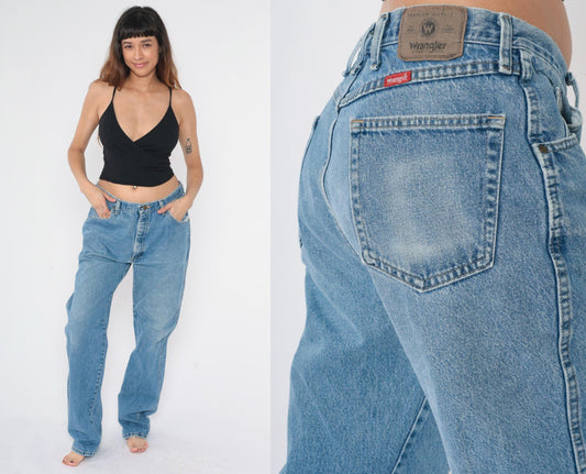 00s Wrangler High Rise Straight Leg Jeans Blue Denim Men's 36x36
