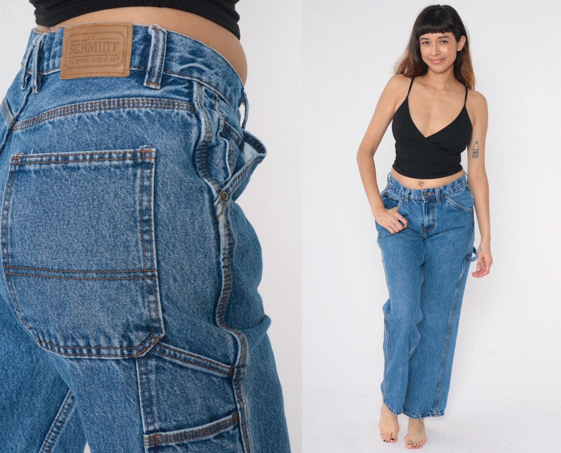 Schmidt Workwear High Rise Straight Leg Jeans Hammer Loop Light Wash 30x32