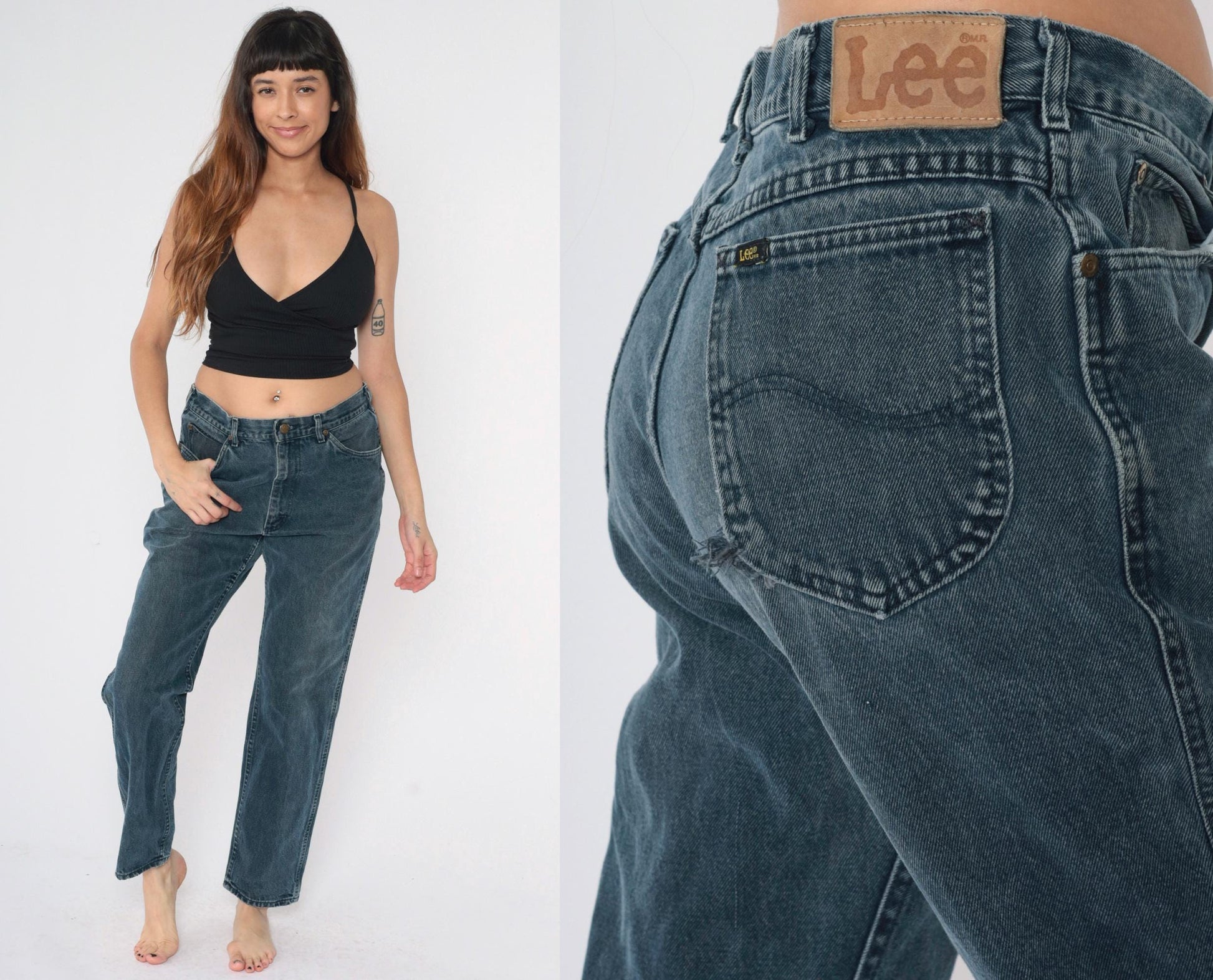 90s Lee Relaxed Fit Straight Leg Jeans Overdyed Black Denim 36x32