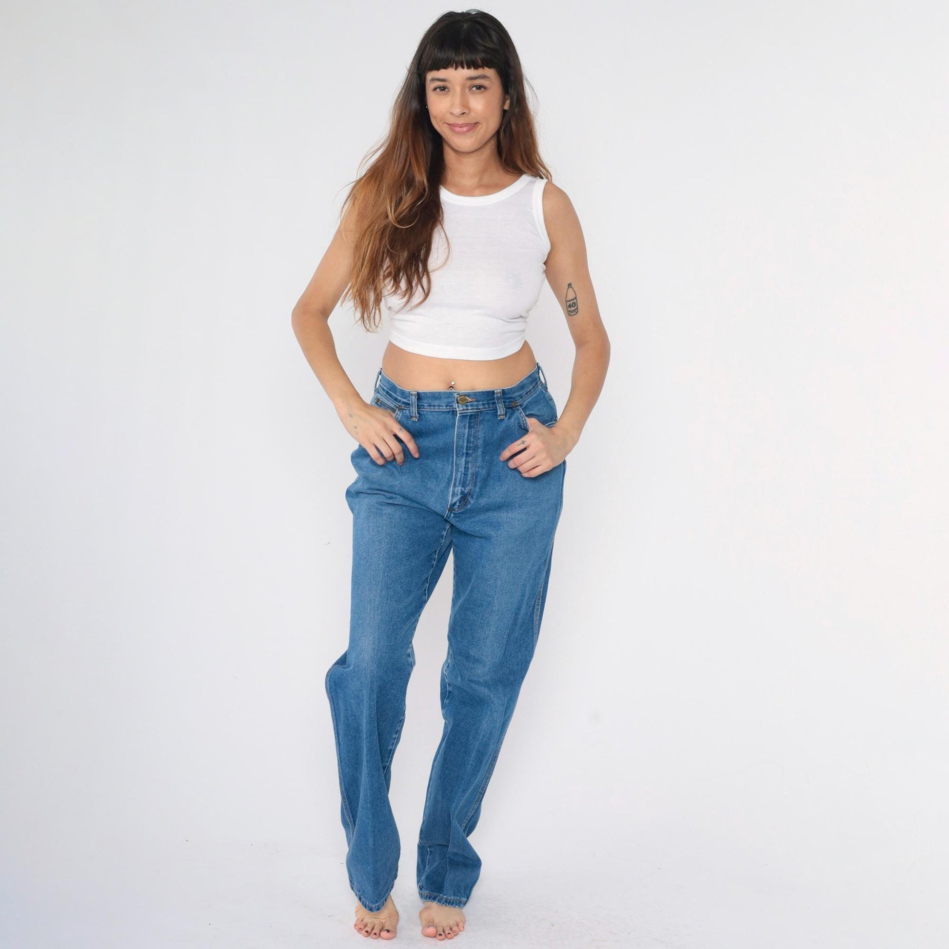 80s Wrangler High-Waisted Straight Leg Jeans Faded Blue Denim USA Made 16