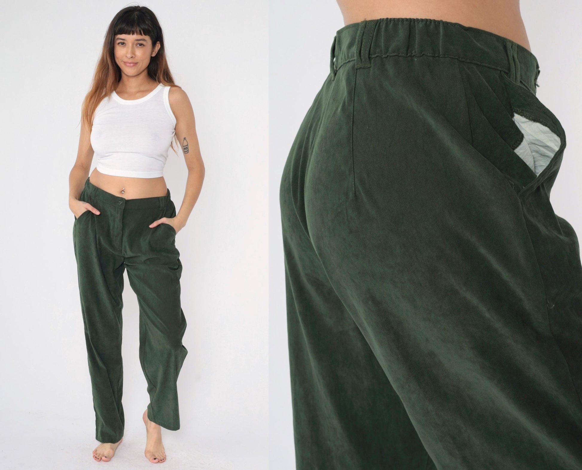 Y2K Green Tapered Trousers High Waisted Straight Leg Slacks Large