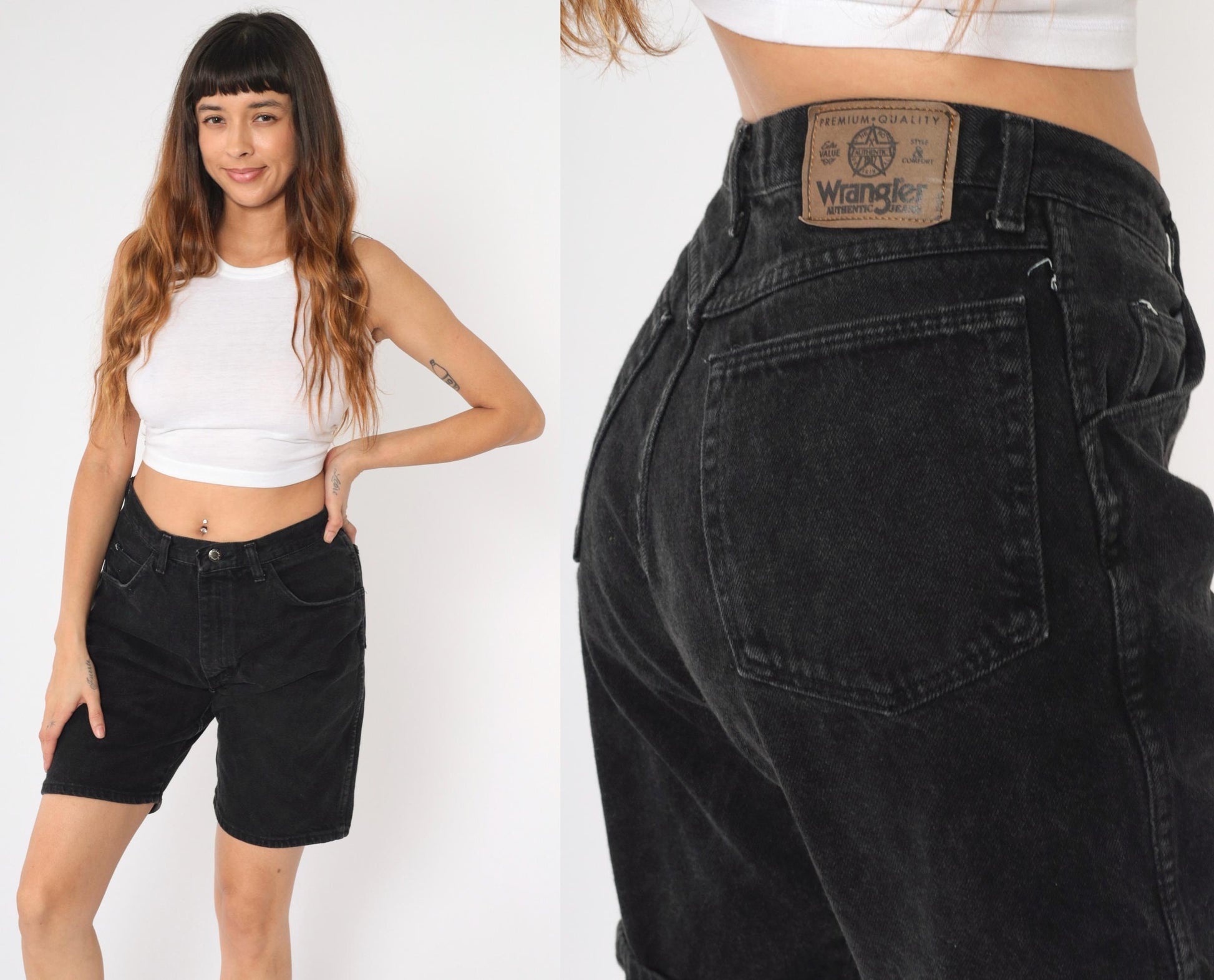 90s Wrangler Black Denim Shorts High Waist Jean Bermuda Medium