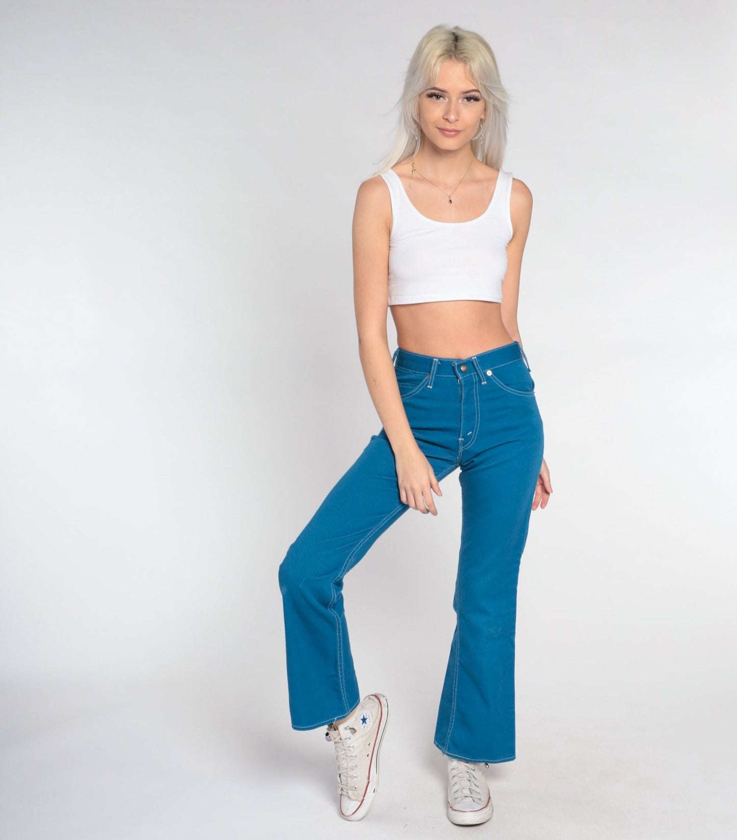 70s Levi's Bell Bottom Jeans High Waist Flare Blue Denim Extra Small