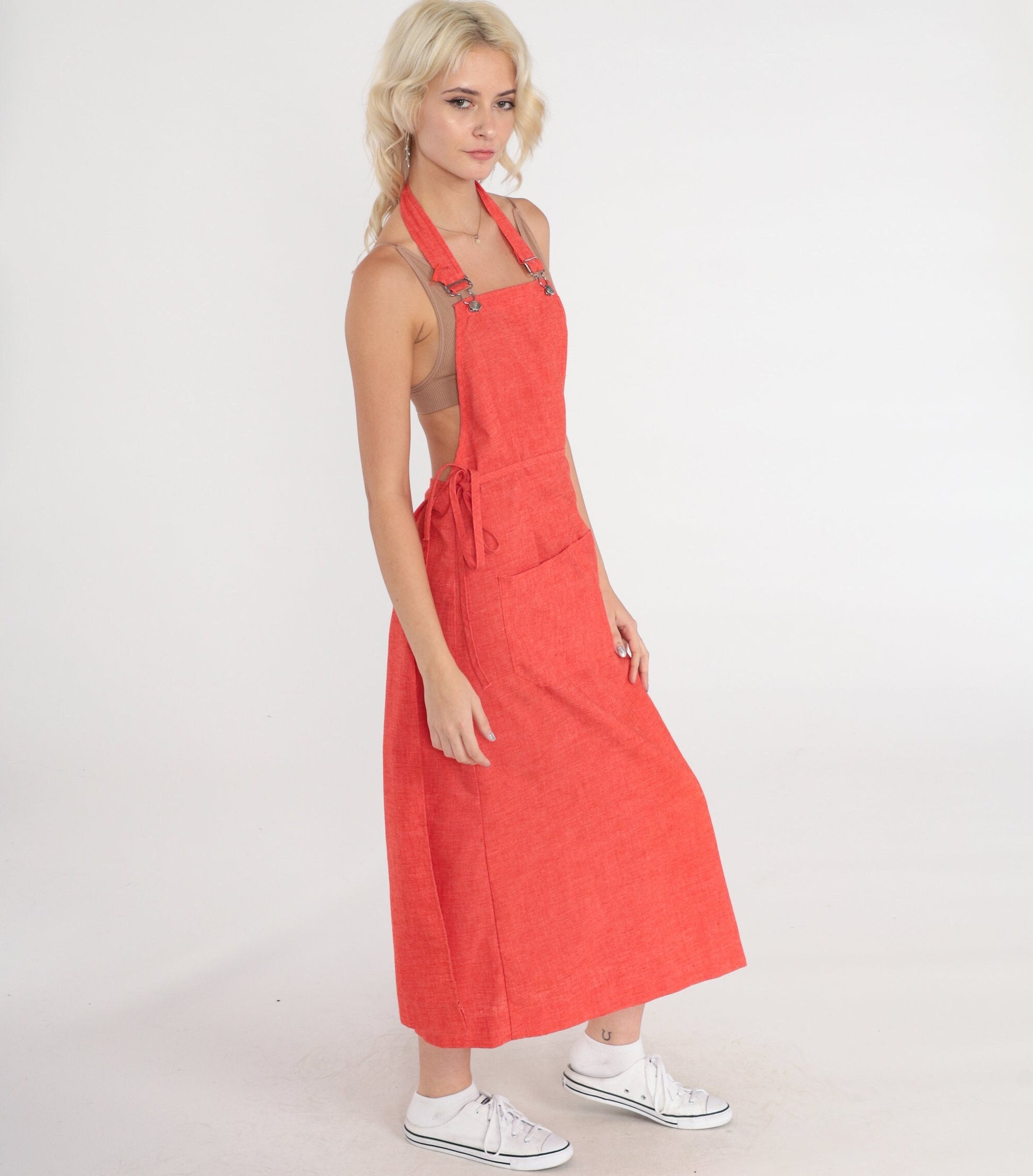 70s Orange Maxi Wrap Jumper Dress Open Back Tie Belt Small Medium