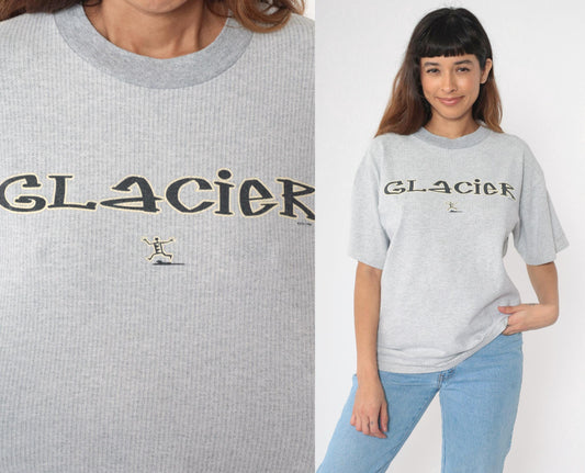 90s Glacier National Park Graphic T-Shirt Grey Stick Figure Crewneck Large L