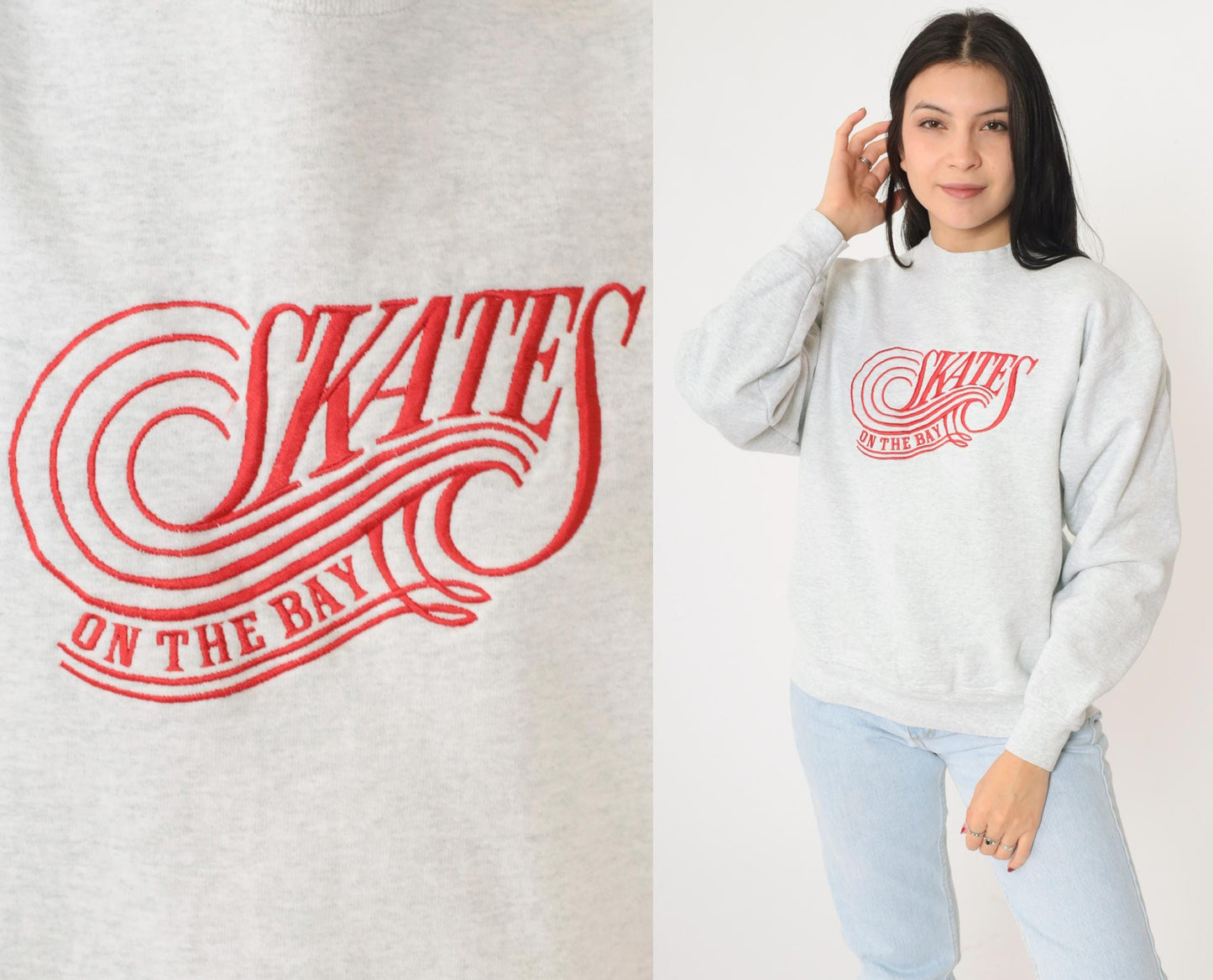 90s Skates on The Bay Berkeley Restaurant Embroidered Sweatshirt Grey Medium