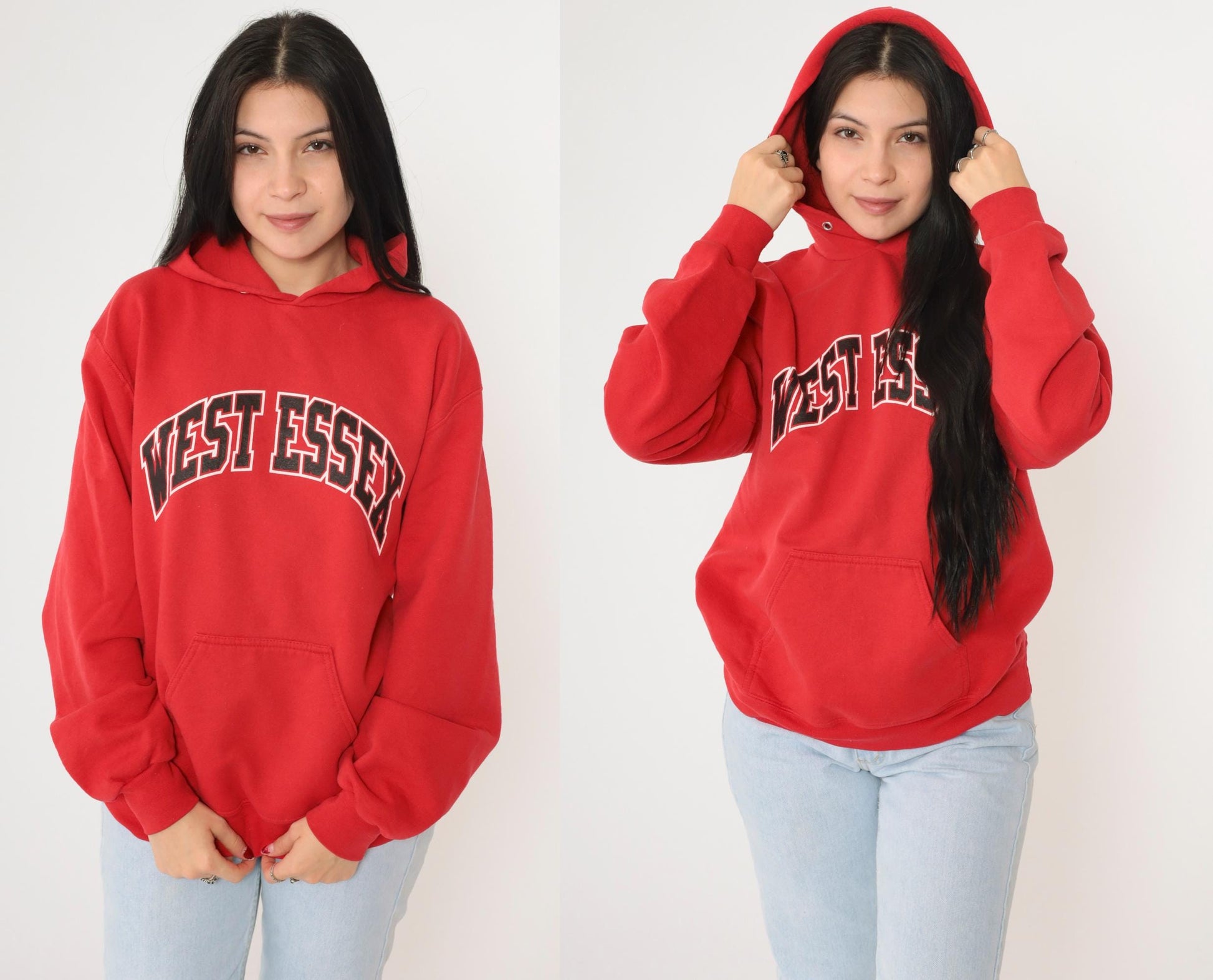 Y2K West Essex High School Hoodie Red Graphic Sweatshirt Medium M