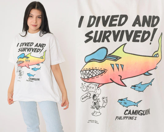 90s Camiguin Philippines Scuba Diving Shark Graphic Tee XL