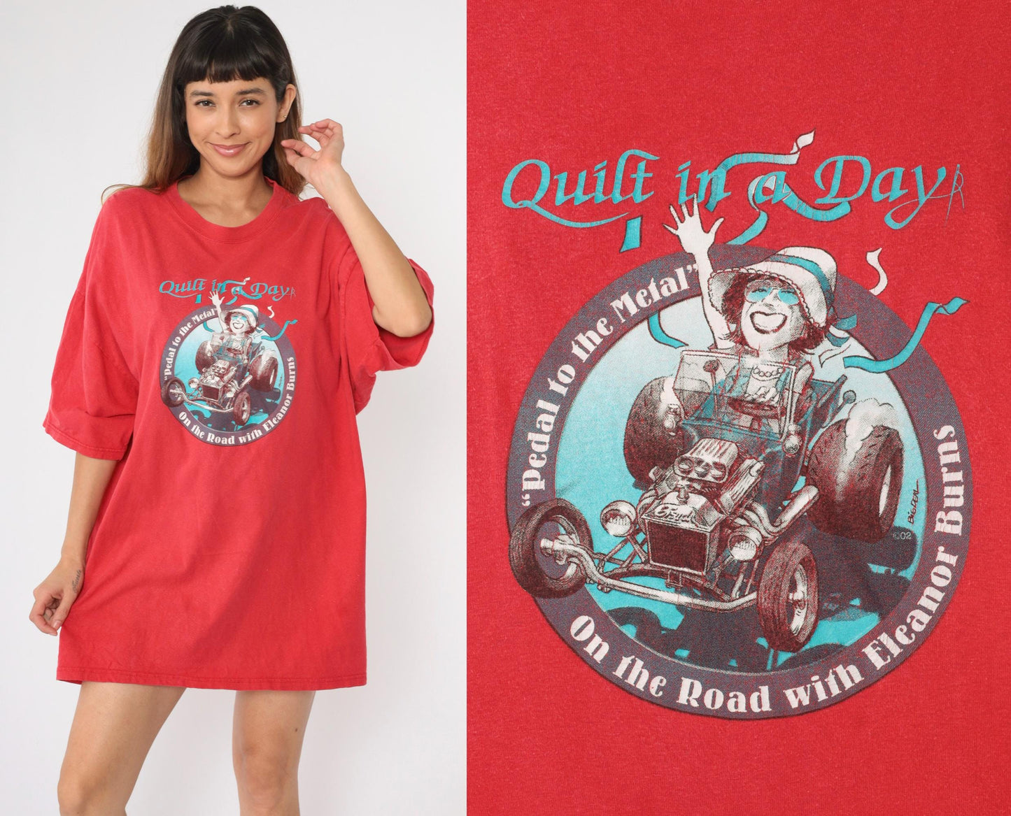 Y2K Eleanor Burns Quilt In A Day Graphic T-Shirt Dress Red Hot Rod XXL