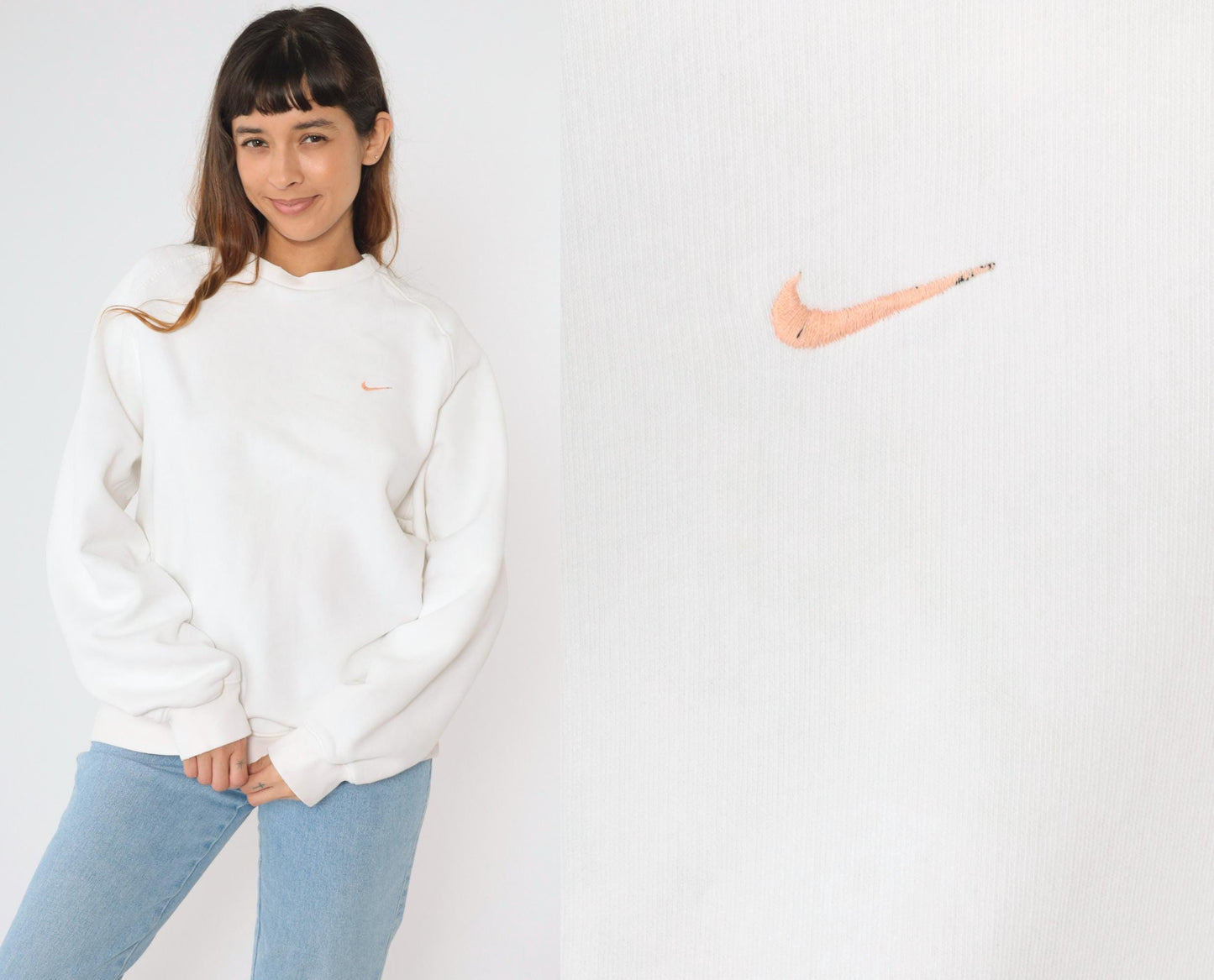 00s Nike Sweatshirt White Peach Swoosh Y2K Raglan Crewneck Large L