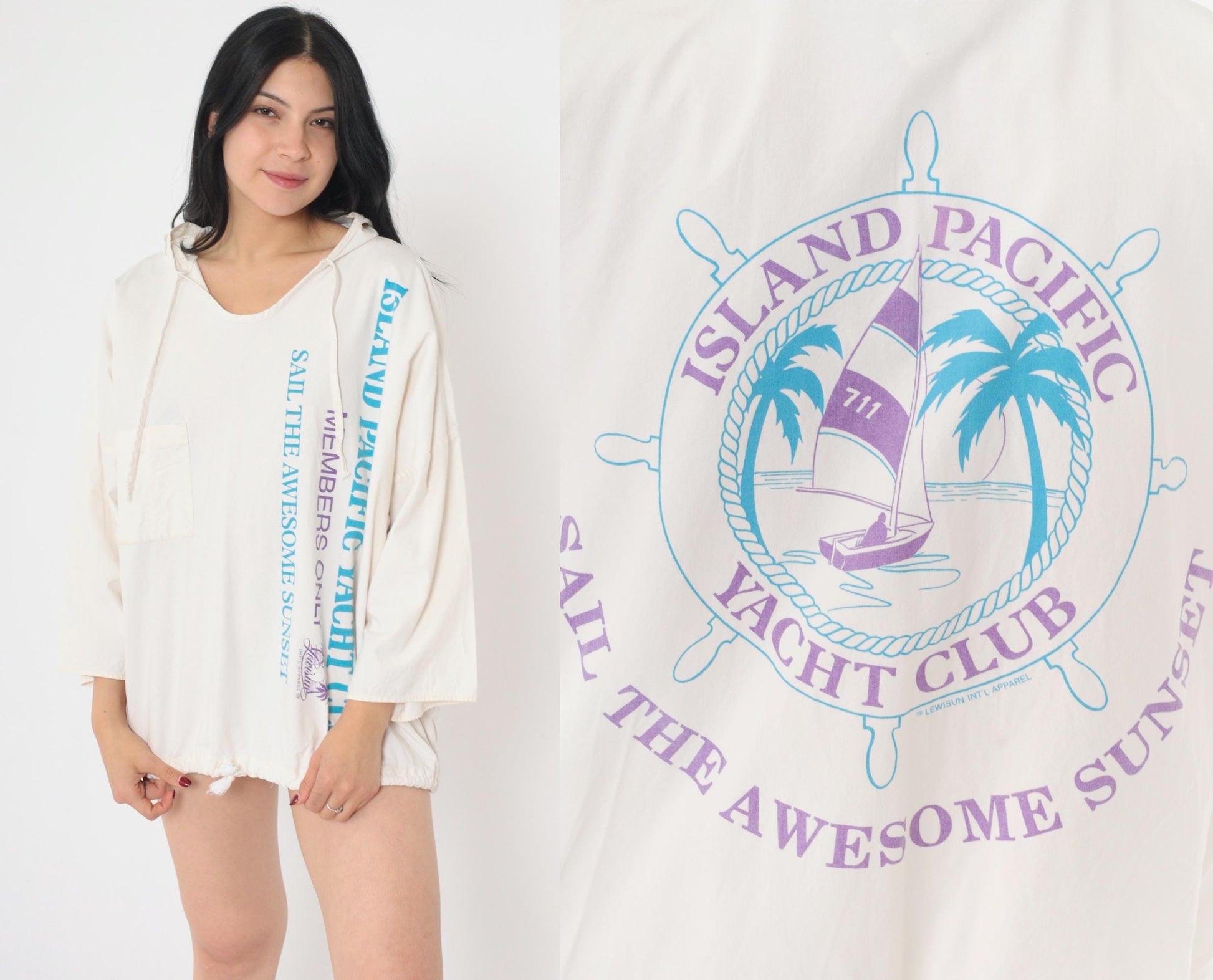 90s Island Pacific Yacht Club Sailboat Hoodie Off-White Double-Sided Graphic Cotton