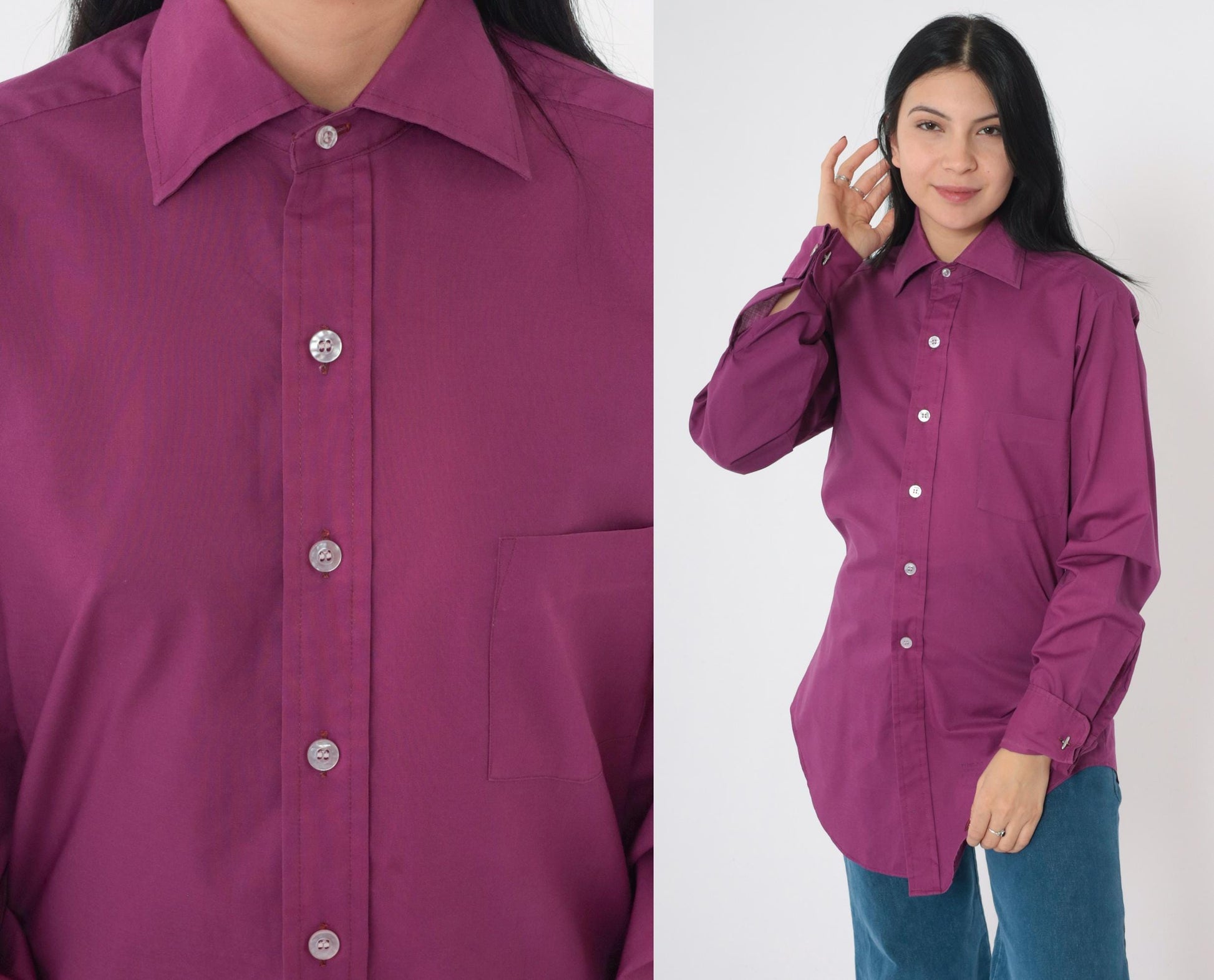 70s Sears Premiere Purple Oxford Button-Up Shirt Long Sleeve Men's Medium