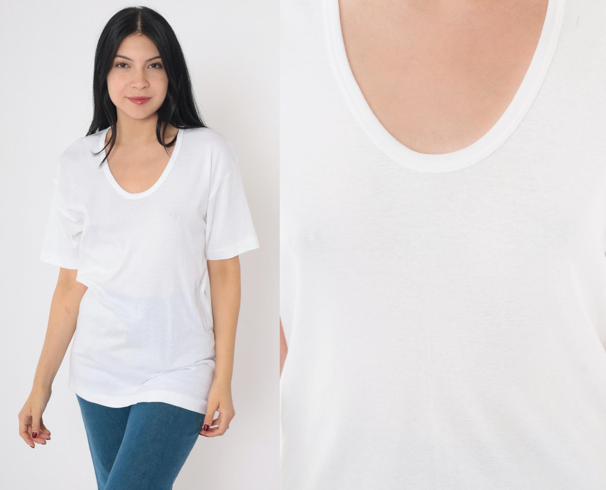 80s BVD Plain White Scoop Neck T-Shirt Cotton Blend Medium