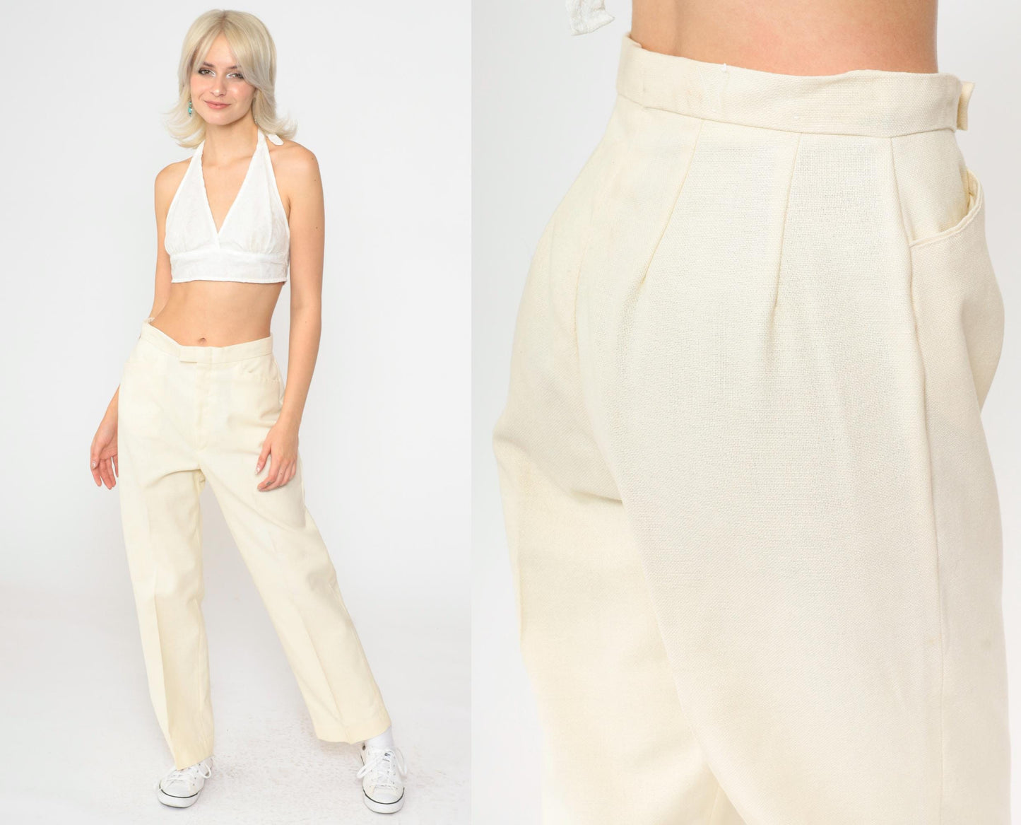 70s Levi's For Gals Sta-Prest Cream Straight Leg Trousers High Waist Small