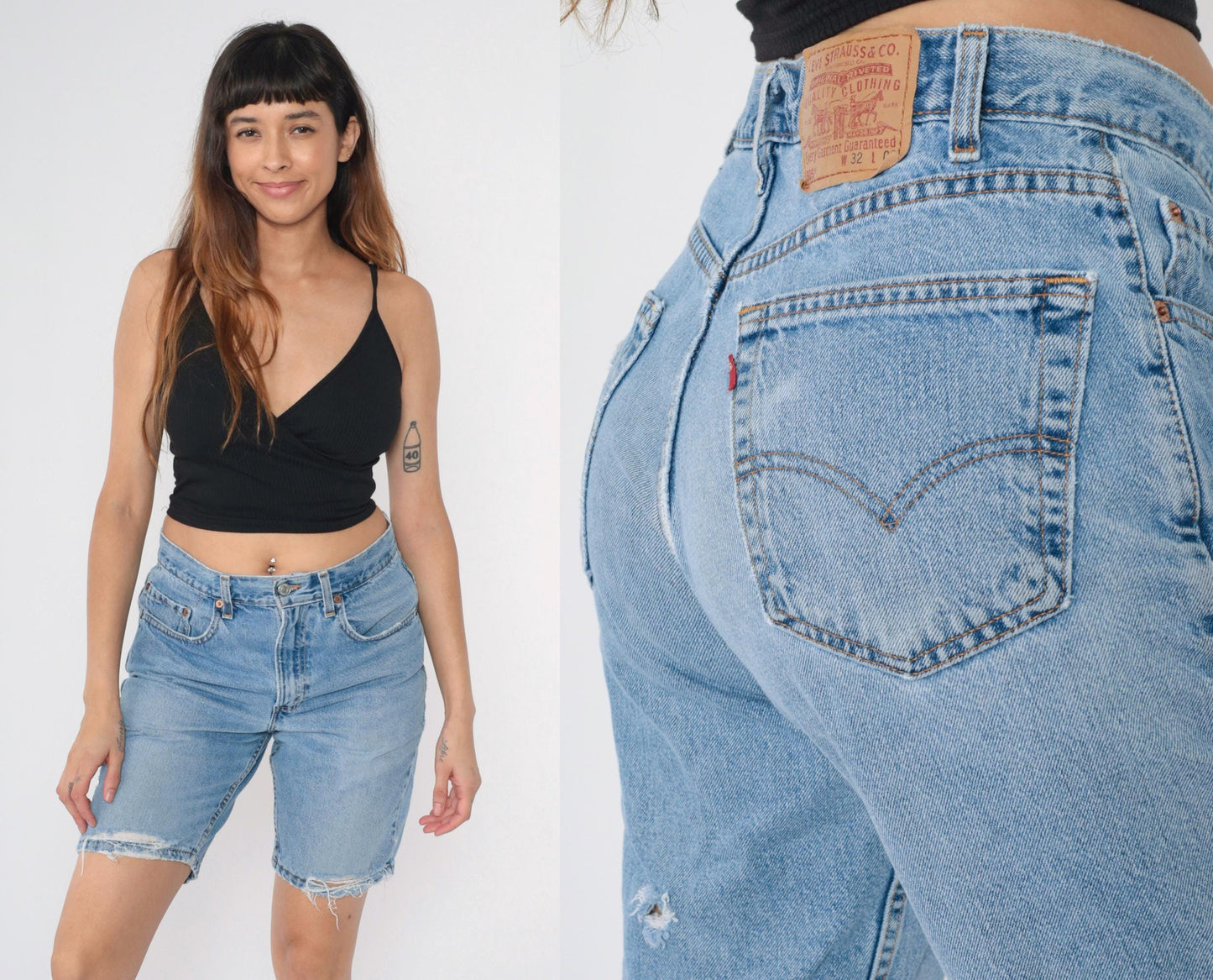 Levi's 505 Y2K Denim Shorts High Rise Distressed Blue Medium 32