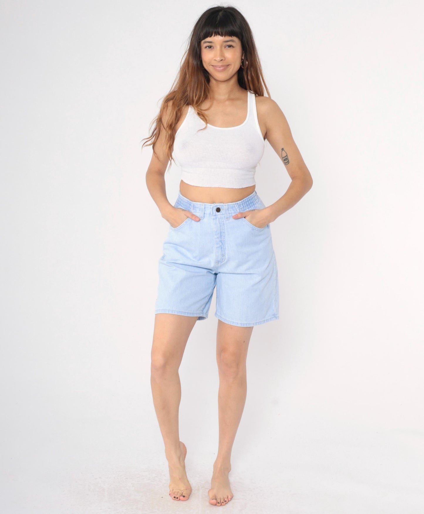 90s Lee Light Blue Denim Shorts High Waist Elastic Smooth Back Small
