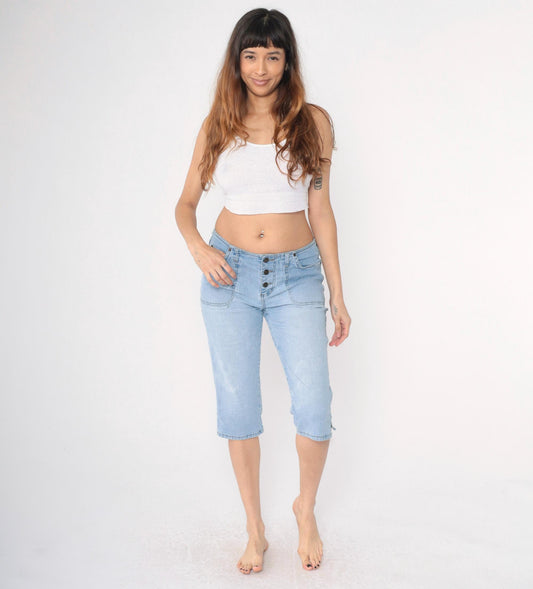 Y2K Mudd Denim Capri Pants Light Wash Button Fly Mid Rise Size 13