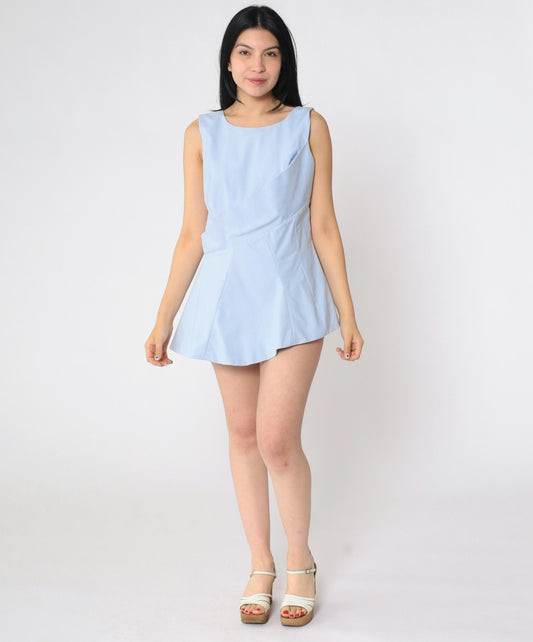 Christian Dior Blue Skater Mini Dress V-Back Jewel Neck Medium M