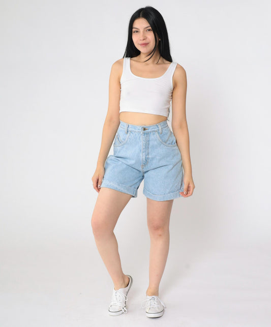 90s Rio Light Wash Cuffed High-Waisted Denim Shorts Extra Small XS