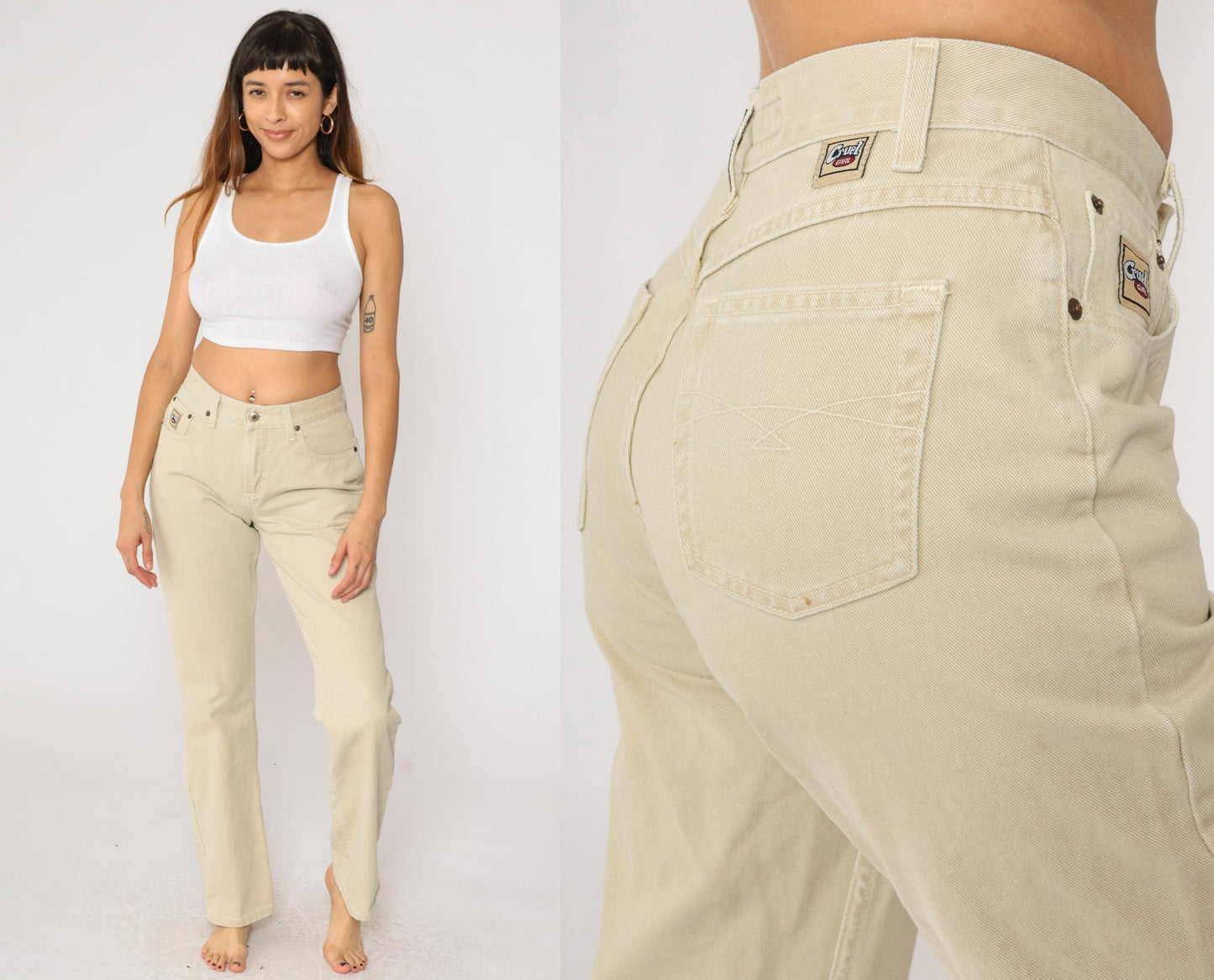 Y2K Cruel Girl Beige Denim Bootcut Jeans High Waisted Western Small 7
