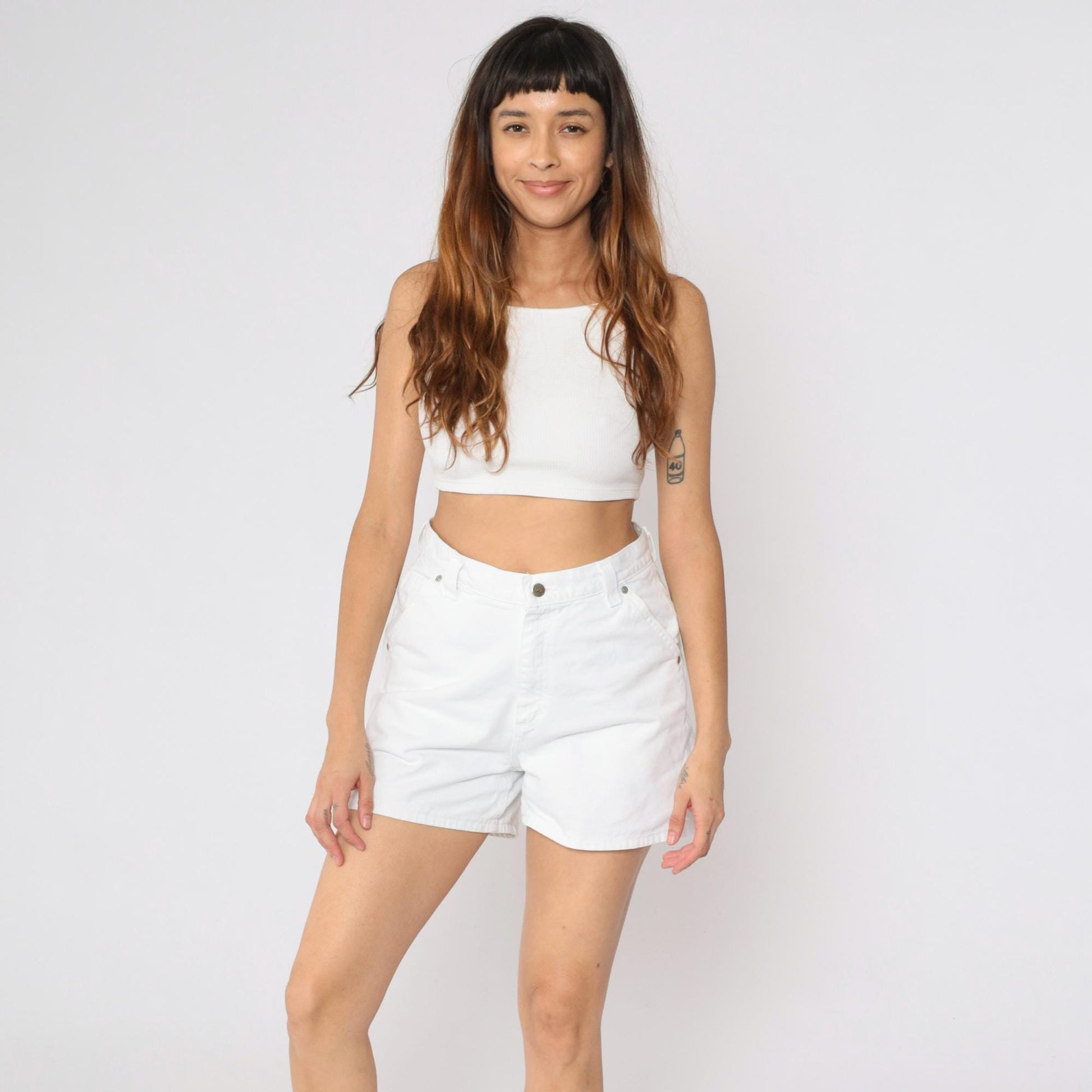 90s Lee White Denim Shorts High Waist Hammer Loop Medium 8