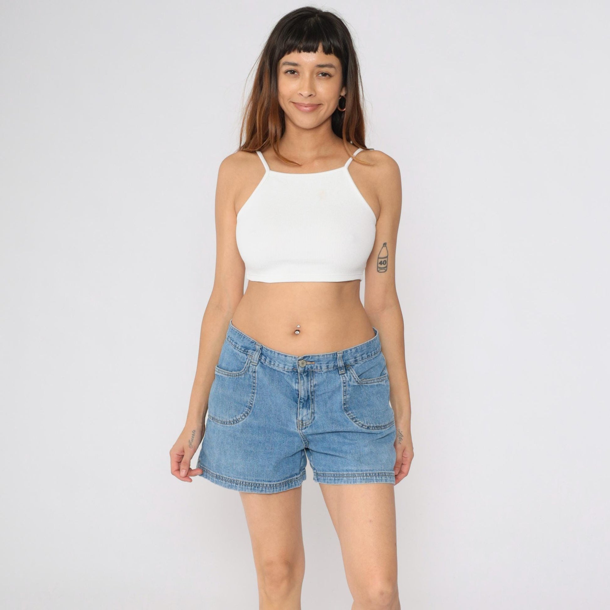 Y2K Faded Glory High-Waisted Jean Shorts Blue Denim Four Pocket Large 12