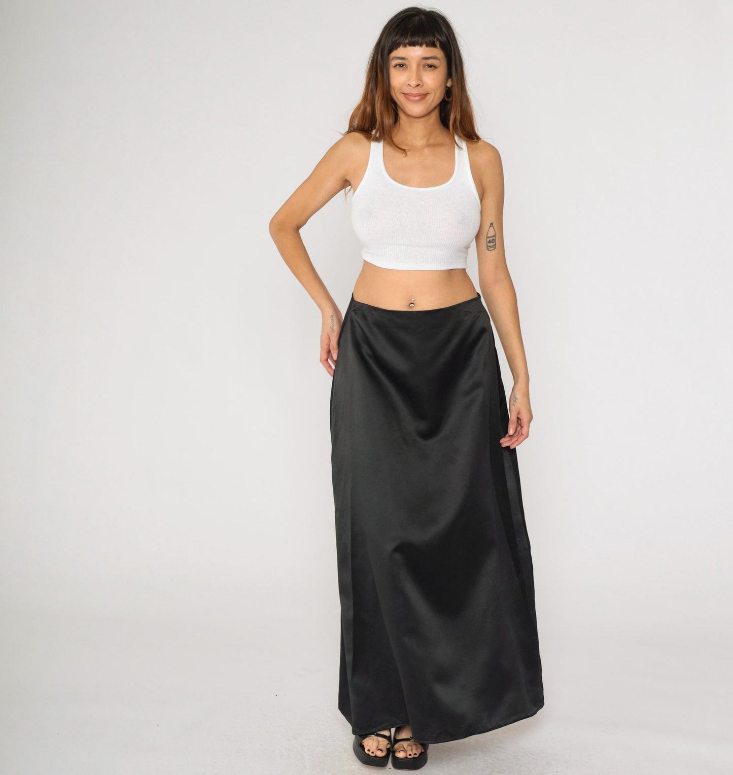 Black Satin Maxi Skirt High Waisted A-Line Column Southeastern Performance Apparel Size 14