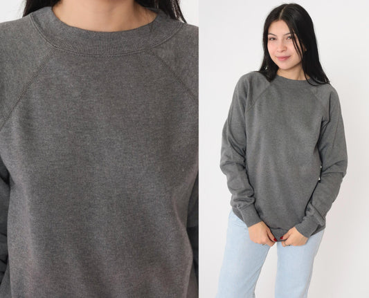 90s Jerzees Crewneck Sweatshirt Heather Grey Raglan Medium