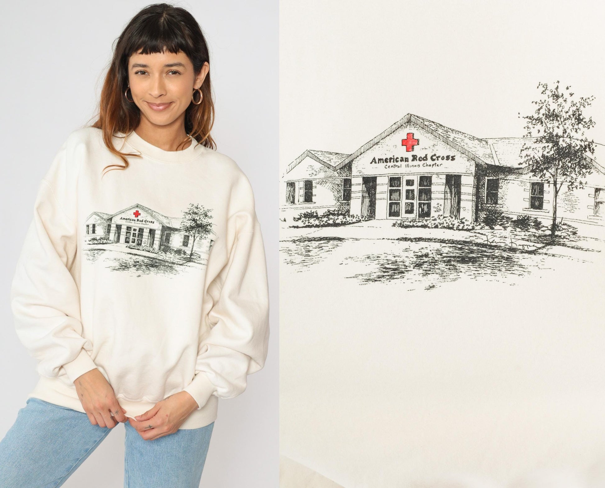 90s American Red Cross Jerzees Sweatshirt Cream Graphic Extra Large XXL